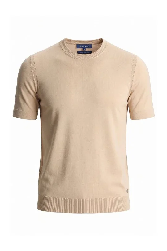 Hemington - İpek Karışımlı Bisiklet Yaka Bej Triko T-Shirt (6)