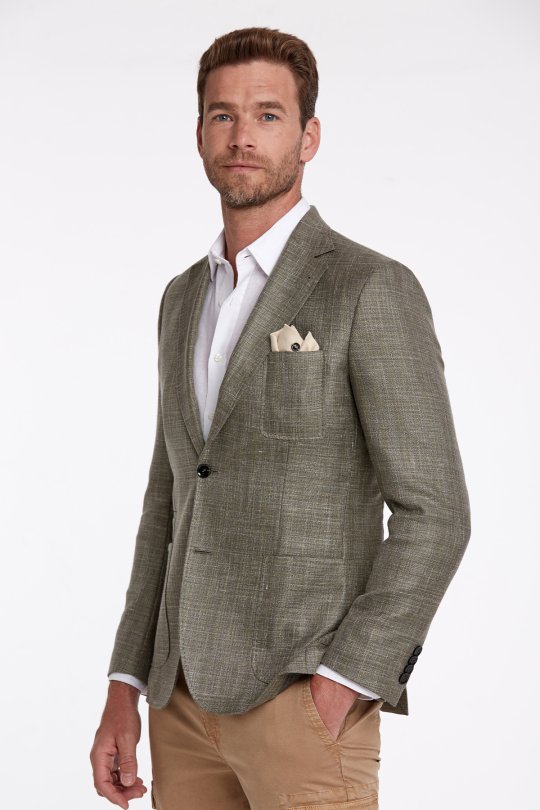 Keten-İpek Karışımlı Haki Yazlık Blazer Ceket