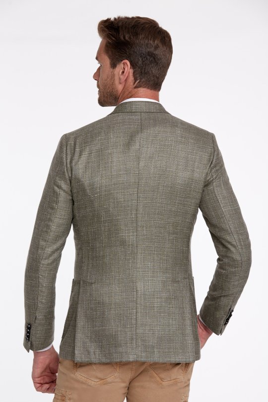 Keten-İpek Karışımlı Haki Yazlık Blazer Ceket