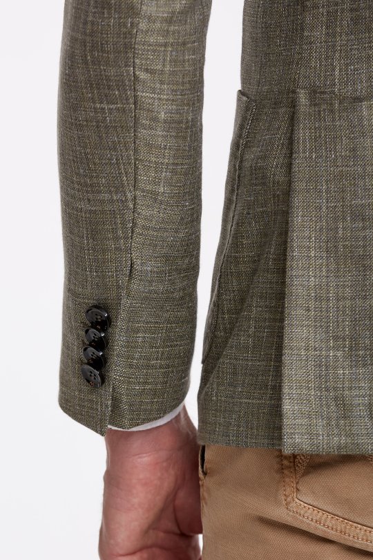 Keten-İpek Karışımlı Haki Yazlık Blazer Ceket