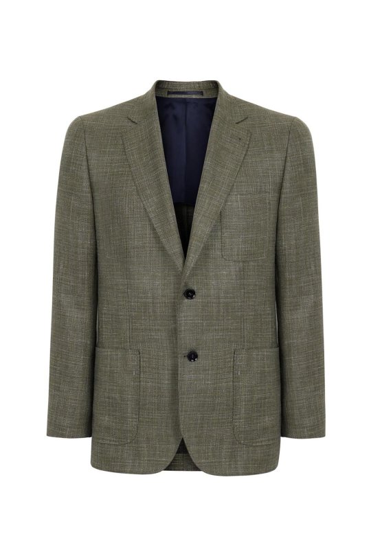 Keten-İpek Karışımlı Haki Yazlık Blazer Ceket