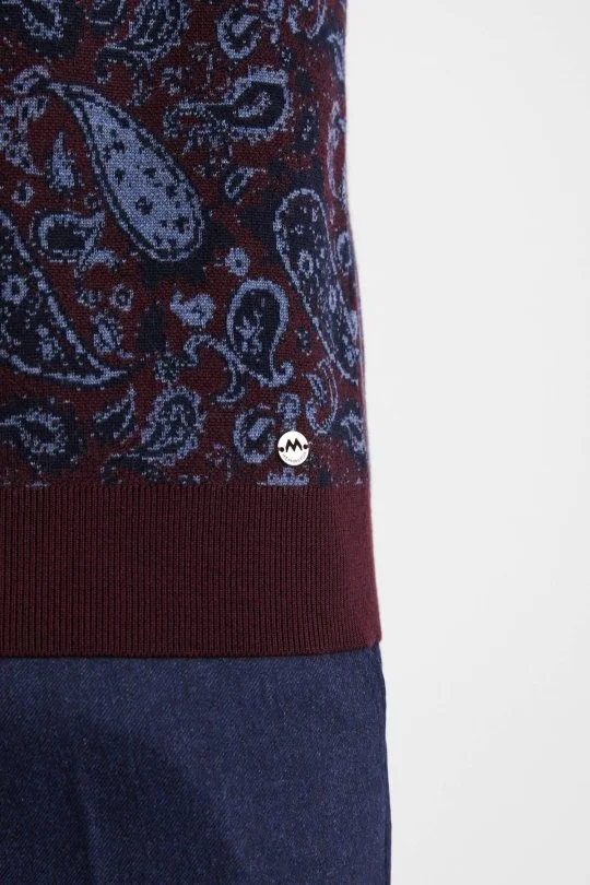 Hemington - Paisley Desen İpek Merino Yarım Boğazlı Bordo Triko (4)