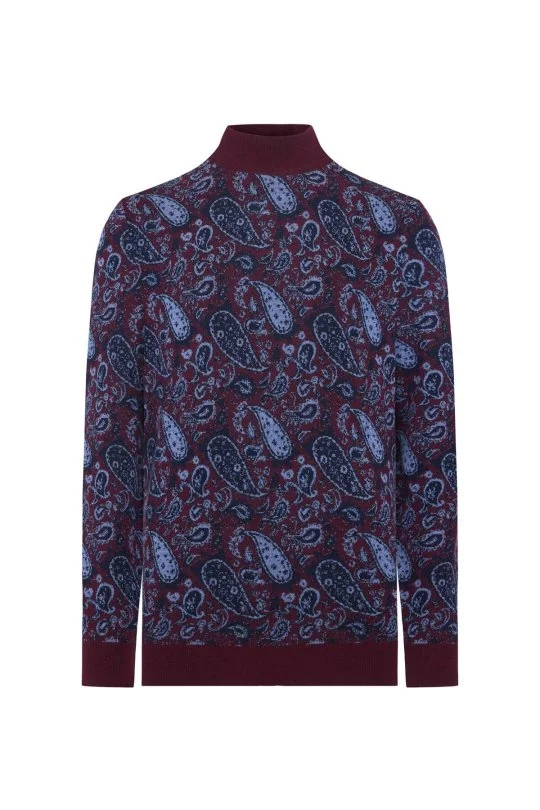 Hemington - Paisley Desen İpek Merino Yarım Boğazlı Bordo Triko (6)