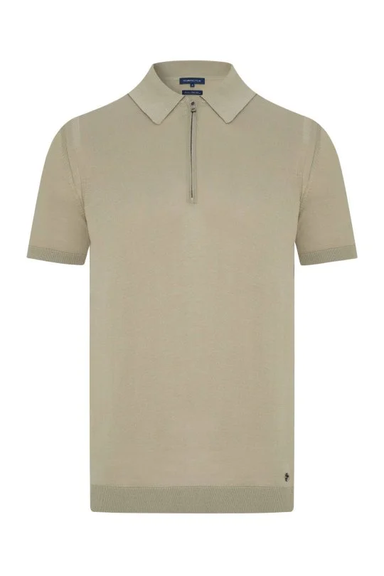 Hemington - İpek Pamuk Karışım Fermuar Detaylı Açık Yeşil Triko Polo (6)