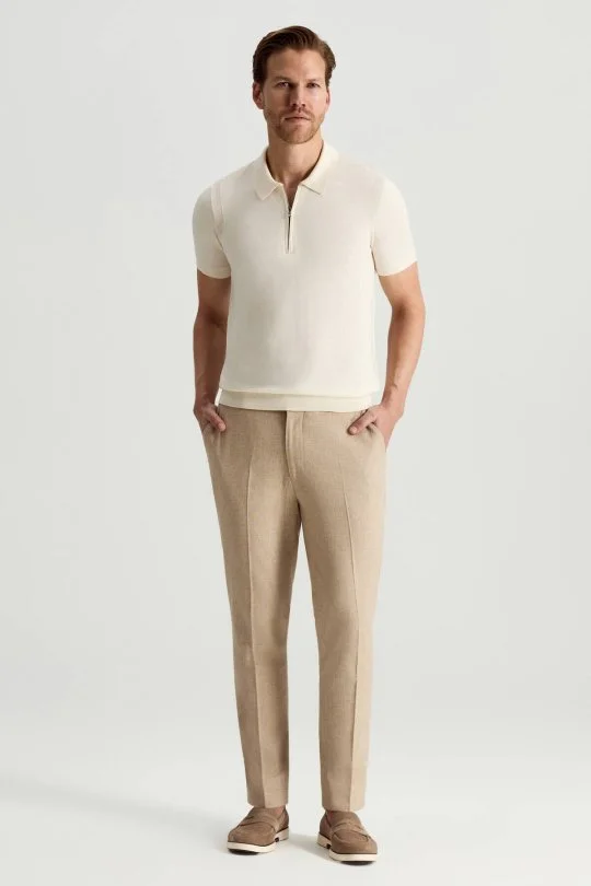 Hemington - İpek Pamuk Karışım Fermuar Detaylı Beyaz Triko Polo (2)