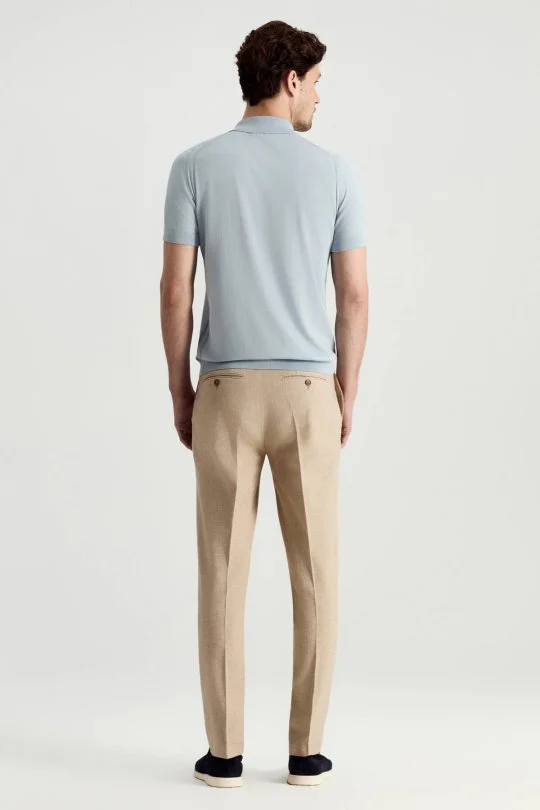 Hemington - İpek Pamuk Karışım Fermuar Detaylı Gök Mavi Triko Polo (5)