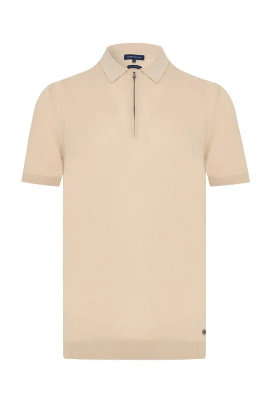 Hemington - İpek Pamuk Karışım Fermuar Detaylı Krem Rengi Triko Polo (6)
