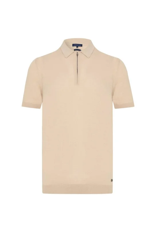 Hemington - İpek Pamuk Karışım Fermuar Detaylı Krem Rengi Triko Polo (6)