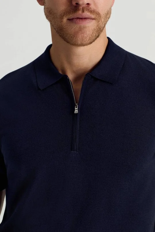 Hemington - İpek Pamuk Karışım Fermuar Detaylı Lacivert Triko Polo (3)