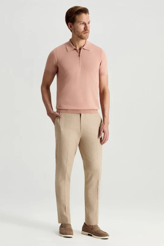 Hemington - İpek Pamuk Karışım Fermuar Detaylı Somon Rengi Triko Polo (2)