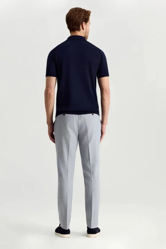 İpek Pamuk Karışım Fermuar Detaylı Lacivert Triko Polo