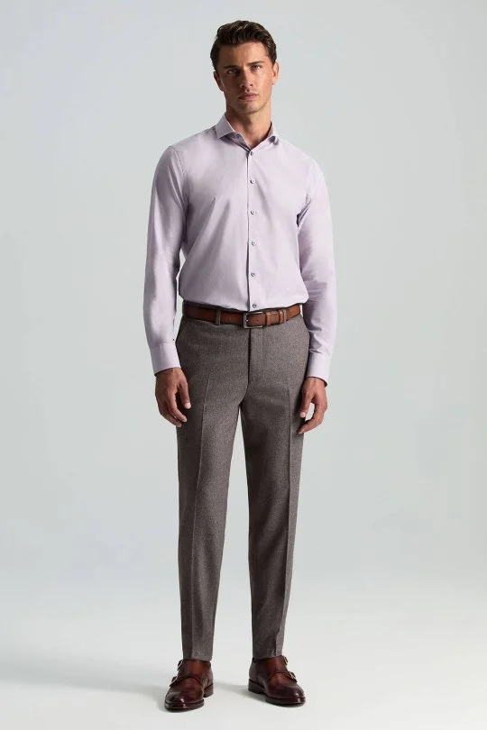 Hemington - İpek Pamuk Karışım İtalyan Yaka Mor Gömlek