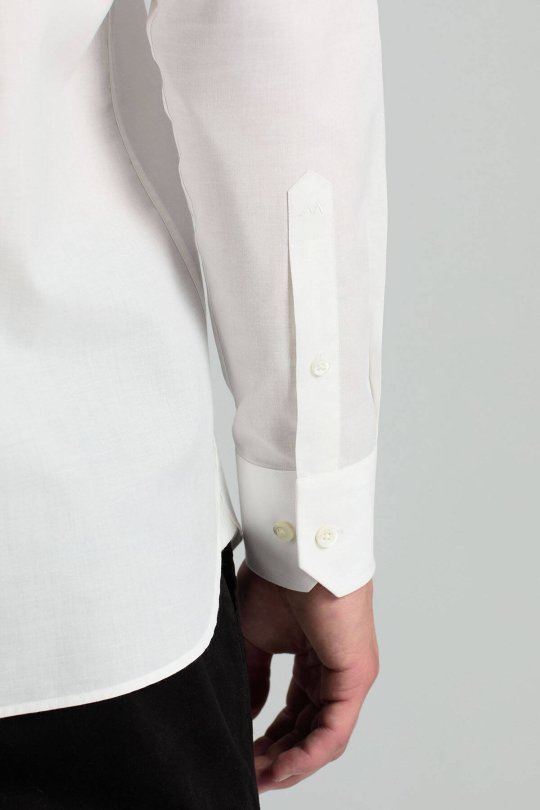 İpek Pamuk Karışım İtalyan Yaka Beyaz Gömlek