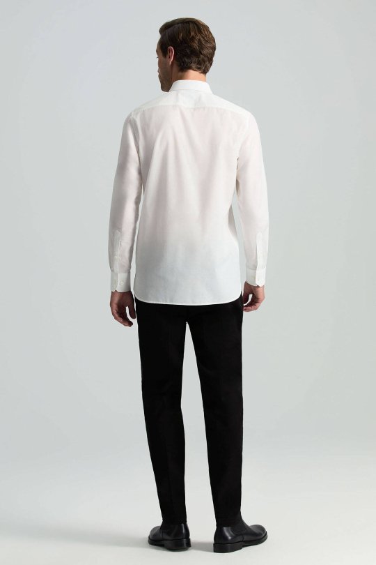 İpek Pamuk Karışım İtalyan Yaka Beyaz Gömlek