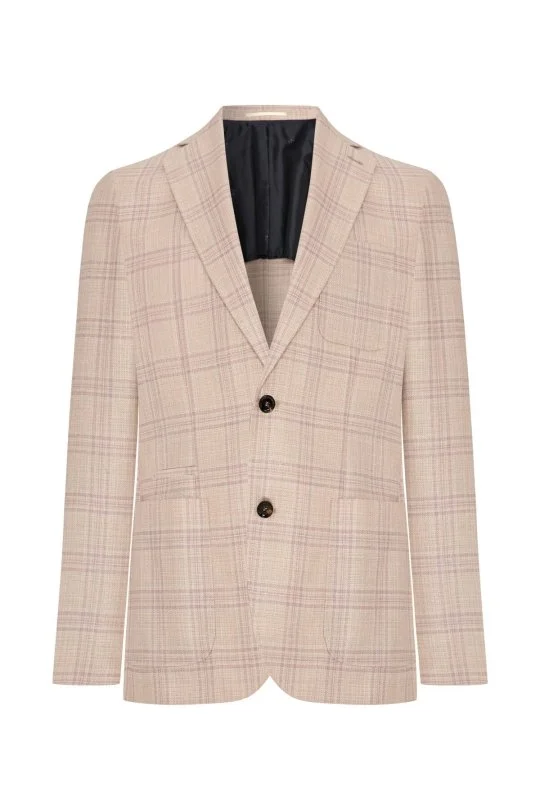 Hemington - İpek-Yün Karışım Ekose Desen Gül Kurusu Blazer Ceket (8)