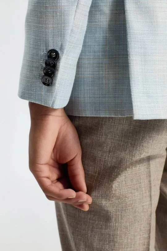 Hemington - İpek-Yün Karışım Ekose Desen Orta Mavi Blazer Ceket (7)