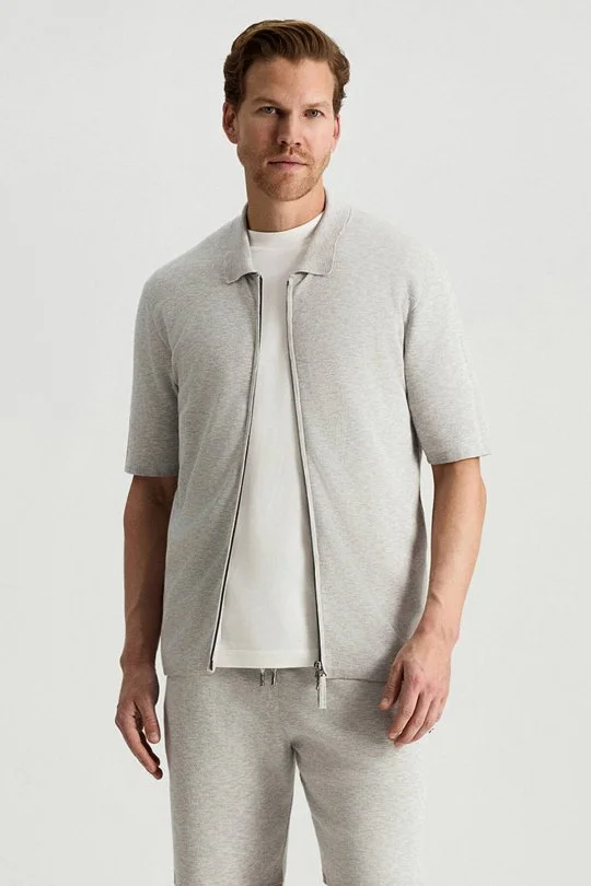 İtalyan İplik Açık Gri Triko Lounge Hırka