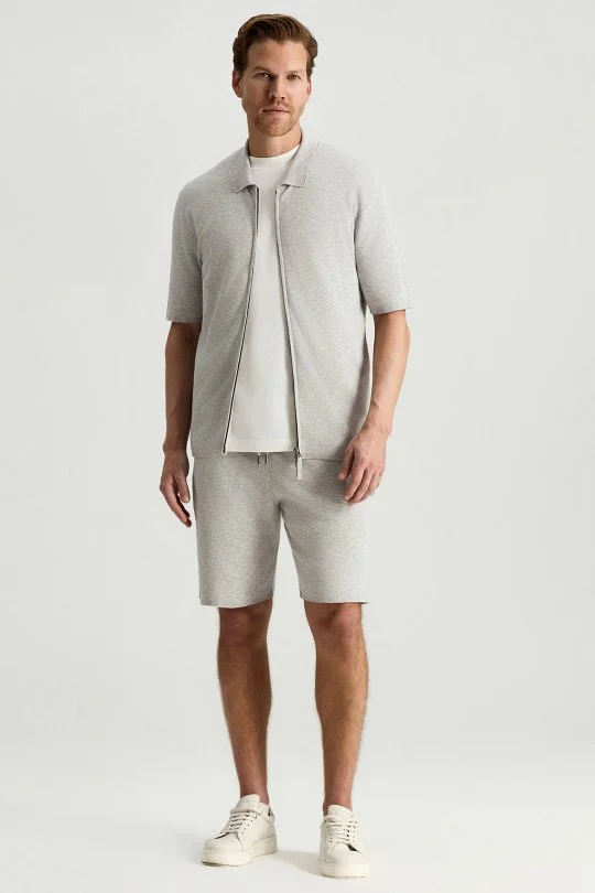 İtalyan İplik Açık Gri Triko Lounge Hırka