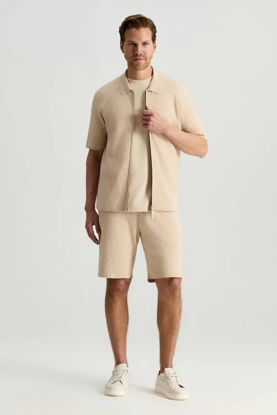 İtalyan İplik Bej Triko Lounge Hırka