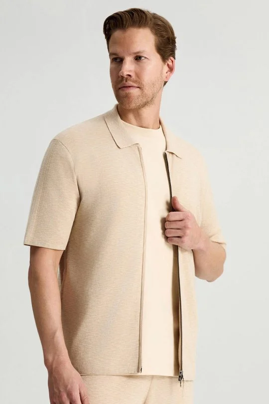 İtalyan İplik Bej Triko Lounge Hırka