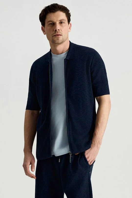 İtalyan İplik Lacivert Triko Lounge Hırka