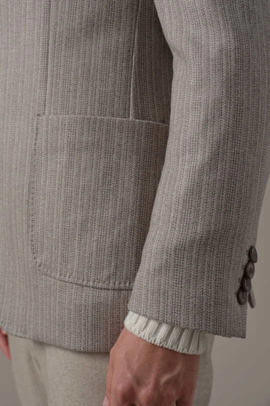 İtalyan Kaşmir Yün Balıksırtı Desen Bej Blazer Ceket