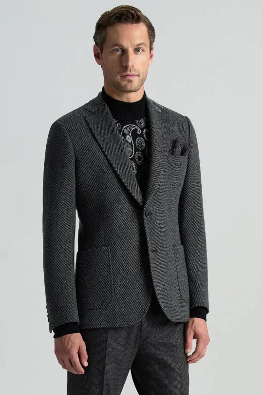 Hemington - İtalyan Kaşmir Yün Karışım Siyah Blazer Ceket (1)