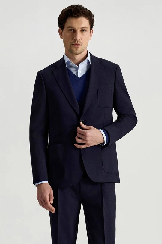 Hemington - İtalyan Keten-Yün Lacivert Yazlık Blazer Ceket (2)