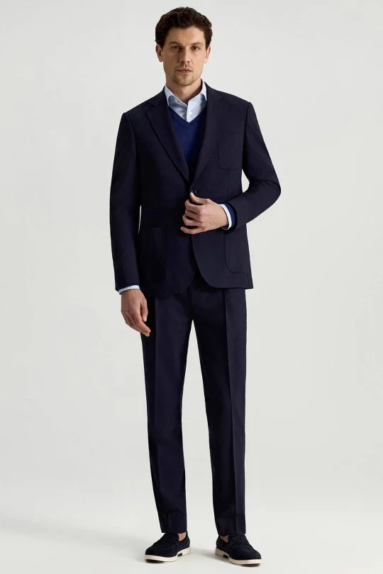 Hemington - İtalyan Keten-Yün Lacivert Yazlık Blazer Ceket (3)
