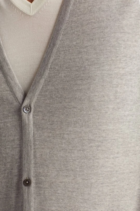 Hemington - İtalyan Merino Yün Düğmeli Açık Gri Triko Hırka (3)