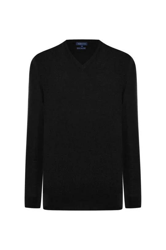 Hemington - İtalyan Merino Yün V Yaka Siyah Triko (6)