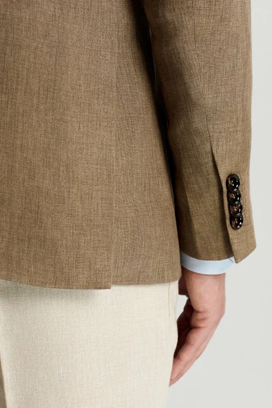 İtalyan Saf Keten Kahverengi Blazer Ceket