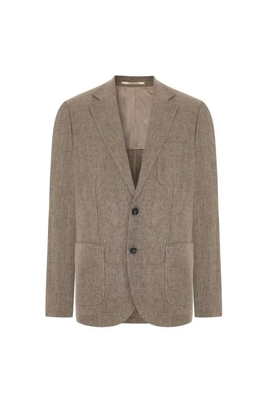 Hemington - İtalyan Saf Keten Kahverengi Blazer Ceket (9)