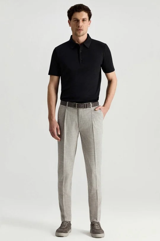 Hemington - İtalyan Saf Yün Açık Gri Klasik Dokuma Pantolon (1)