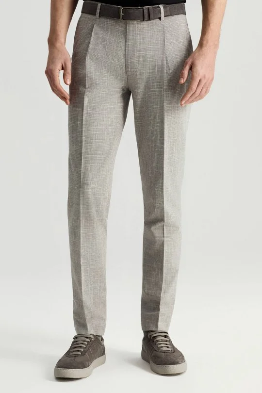 Hemington - İtalyan Saf Yün Açık Gri Klasik Dokuma Pantolon (2)