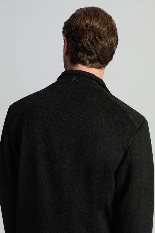 İtalyan Saf Yün Fermuar Detaylı Antrasit Palto