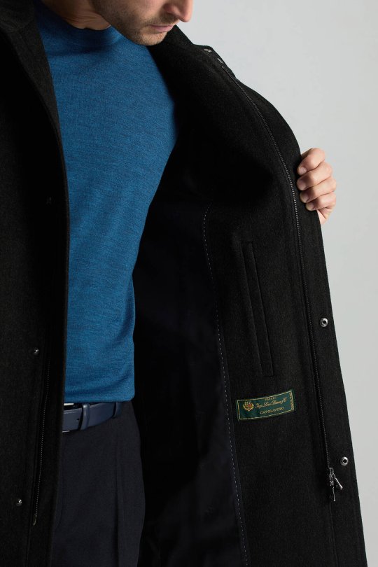 İtalyan Saf Yün Fermuar Detaylı Antrasit Palto