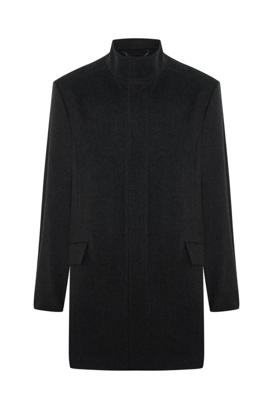 İtalyan Saf Yün Fermuar Detaylı Antrasit Palto