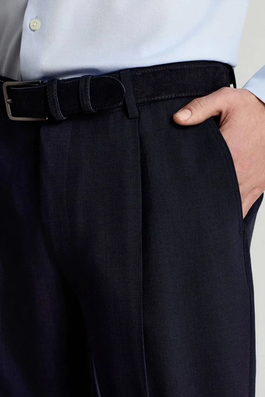 Hemington - İtalyan Saf Yün Lacivert Klasik Dokuma Pantolon (3)