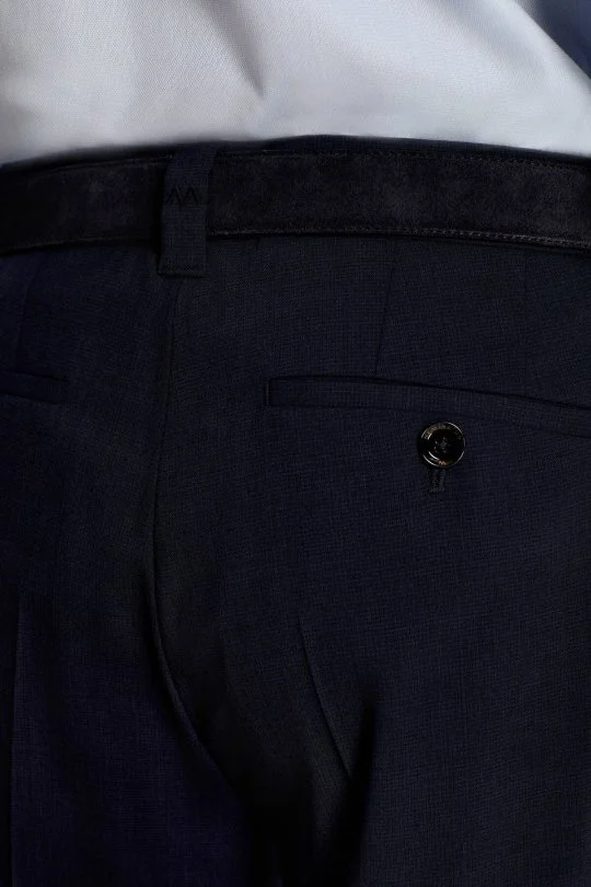 Hemington - İtalyan Saf Yün Lacivert Klasik Dokuma Pantolon (4)