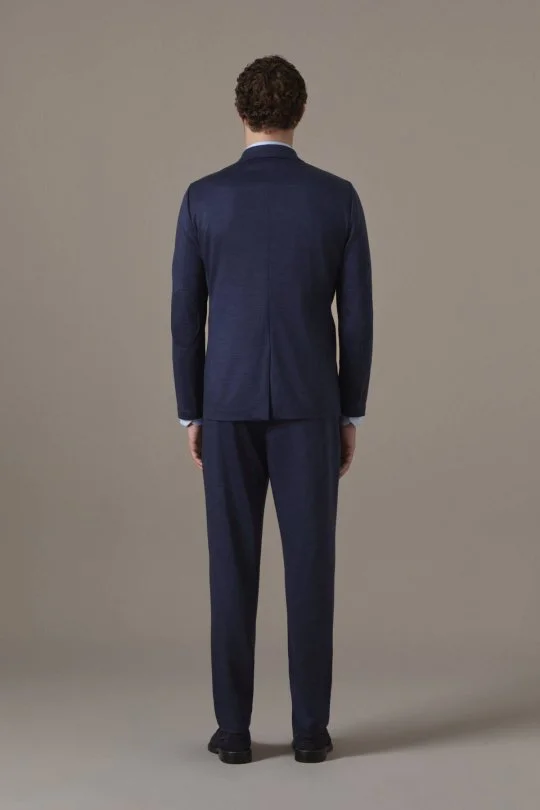 İtalyan Saf Yün Lacivert Örme Blazer Ceket