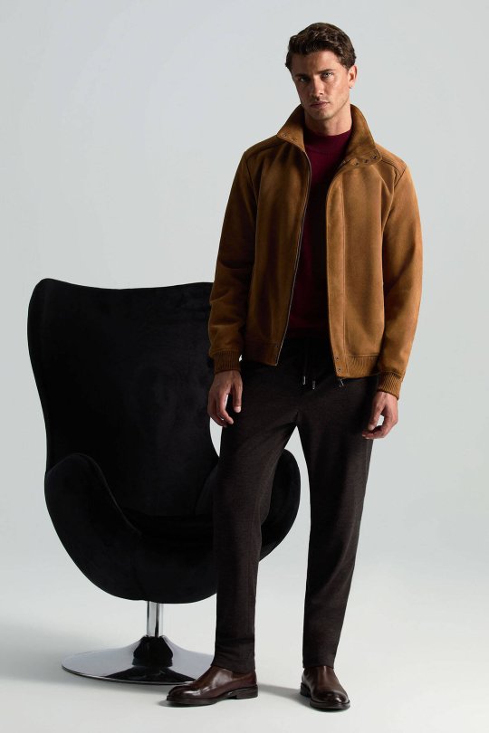 İtalyan Yün Bağcık Detaylı Kahverengi Relax Pantolon