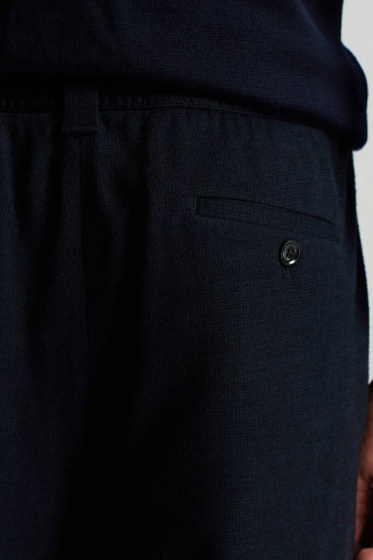 İtalyan Yün Bağcık Detaylı Lacivert Relax Pantolon