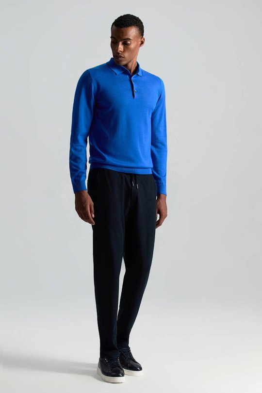 İtalyan Yün Bağcık Detaylı Lacivert Relax Pantolon