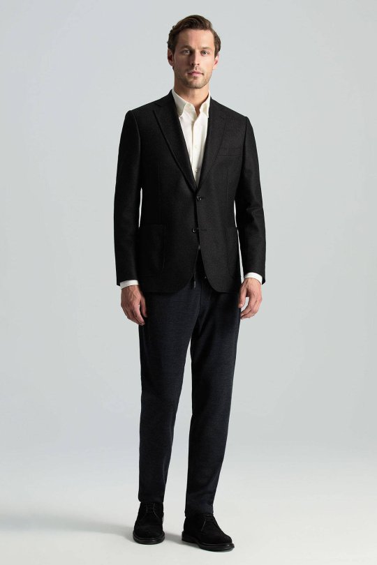 İtalyan Yün Bağcık Detaylı Siyah Relax Pantolon