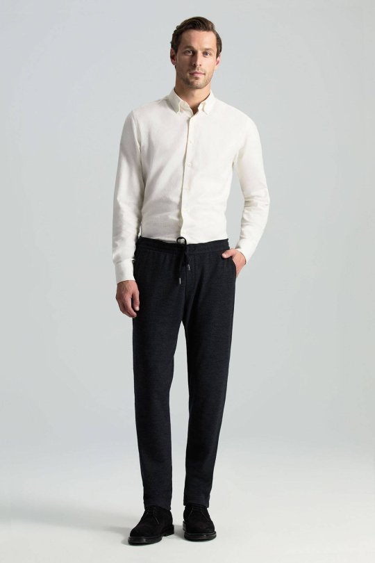 İtalyan Yün Bağcık Detaylı Siyah Relax Pantolon