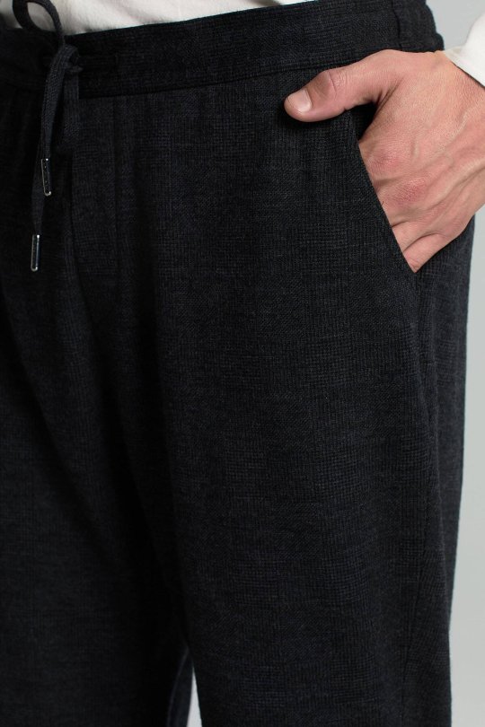 İtalyan Yün Bağcık Detaylı Siyah Relax Pantolon