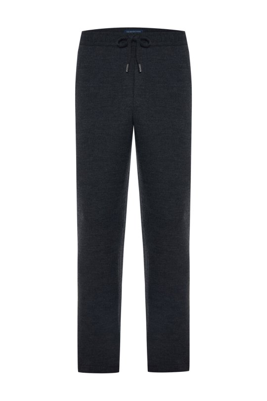 İtalyan Yün Bağcık Detaylı Siyah Relax Pantolon