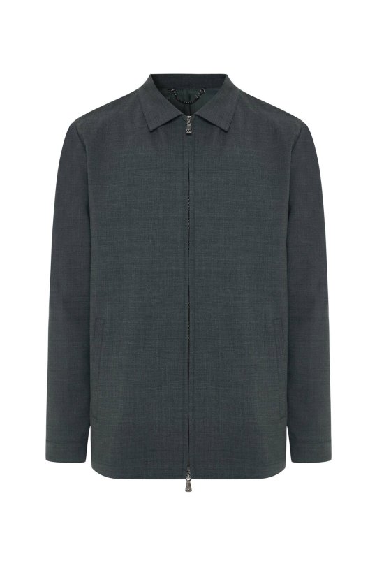 İtalyan Yün Karışım Fermuar Detaylı Koyu Mavi Spor Ceket