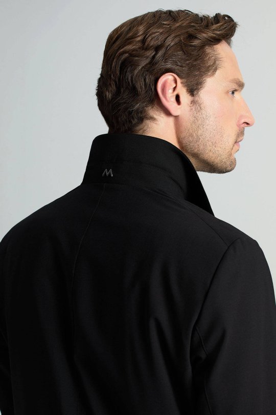 İtalyan Yün Karışım Fermuar Detaylı Siyah Spor Ceket